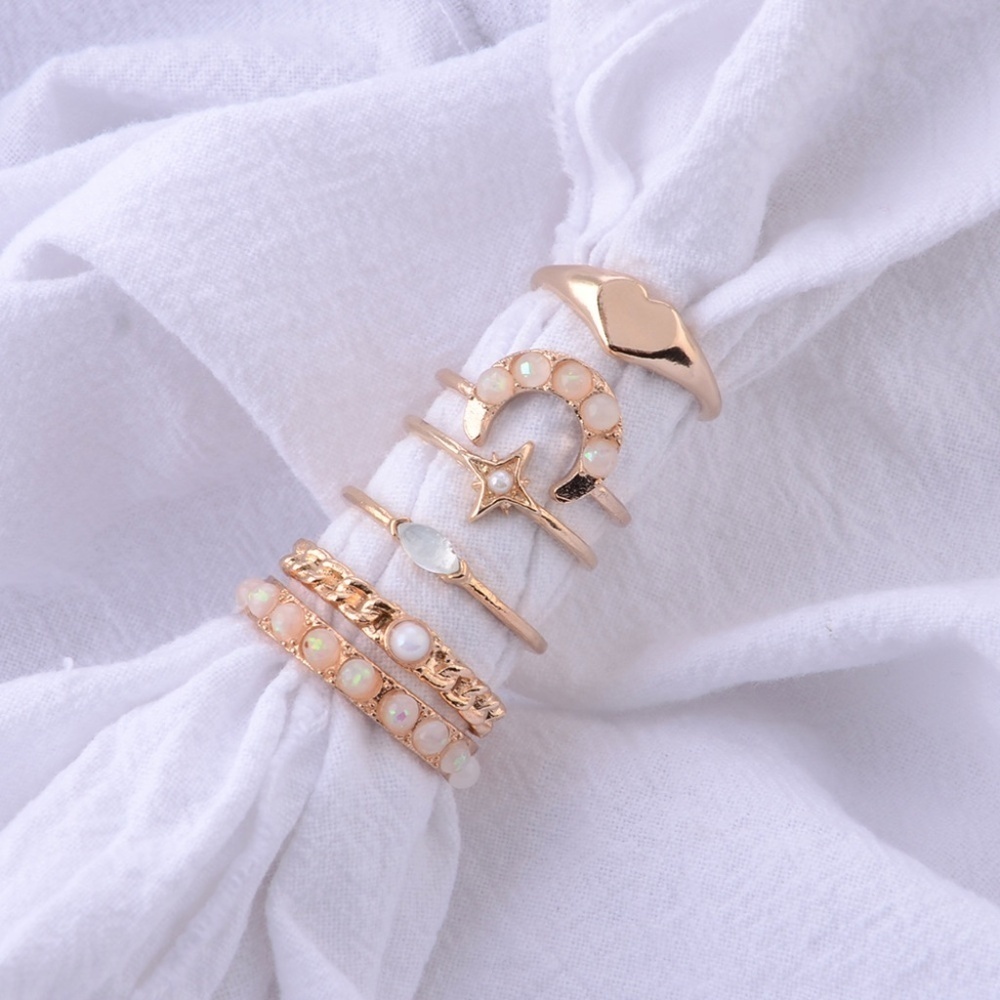*GRETA* 6-Pc Gold x Opal Fashion Ring Set